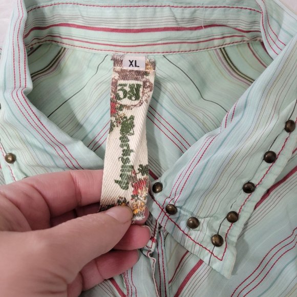 Johnny Was Green Striped Floral Embroidered Long Sleeve Button Down Shirt XL - Picture 4 of 12